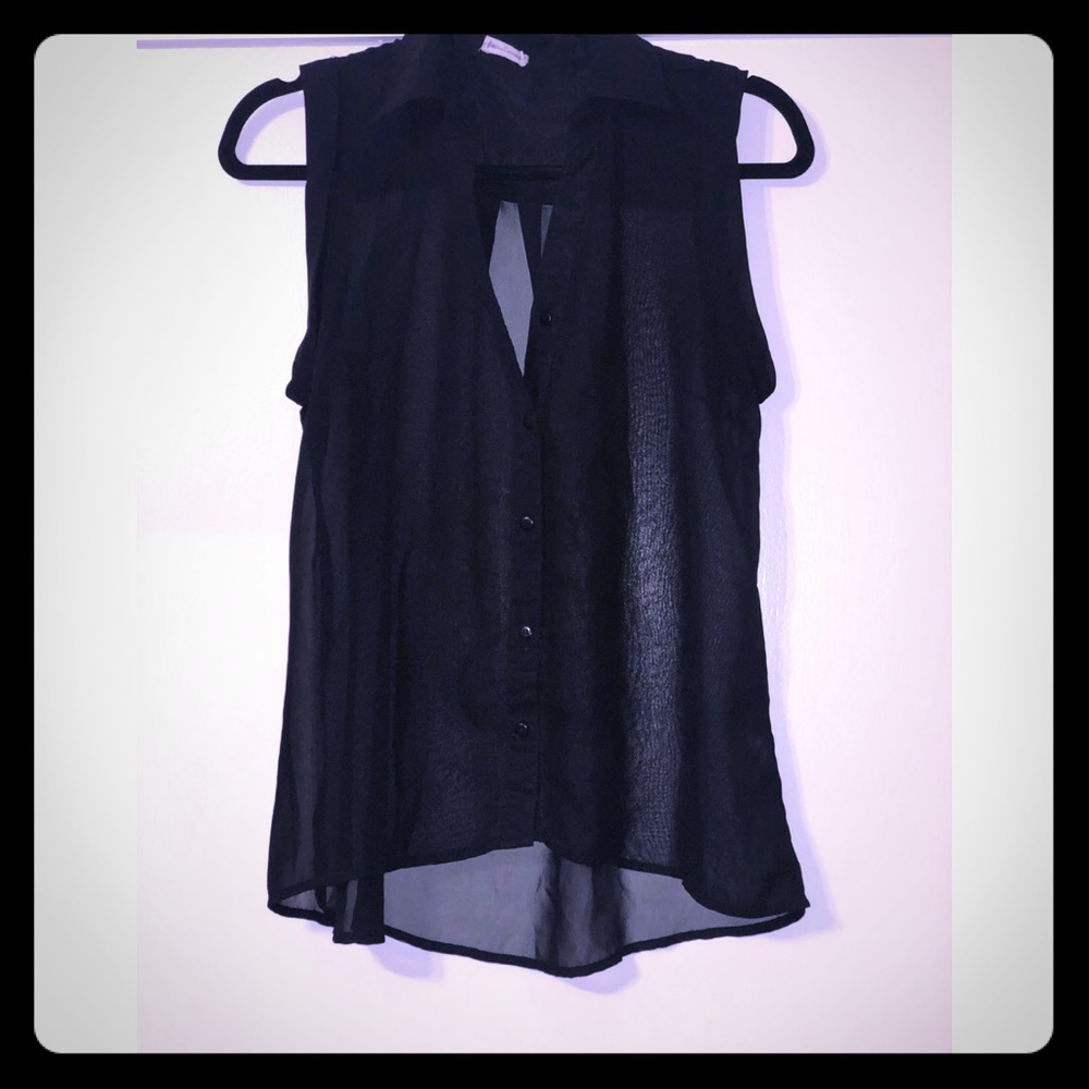 Black, sheer, button up tank. Size Medium.